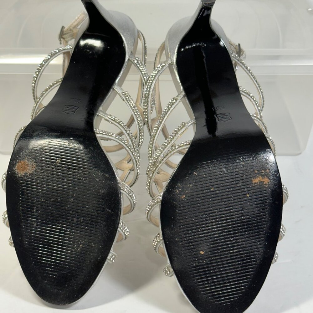 Caparros Womens Silver Strappy Rhinestone Stiletto Heels HOCO Sandals 9.5B - Picture 8 of 8